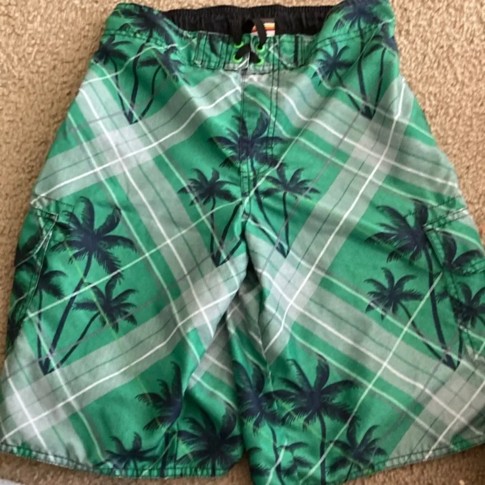 Boys Green Palm Tree Hang Ten Swim Trunks